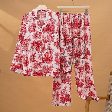 Пижамы: Женский комплект пижамы с коротким и длинным рукавом, брюки + рубашка — 10