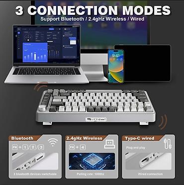 logitech superlight: Клавиатура, Yunzii, Механическая, Bluetooth, Проводное подключение, Размер: 75% — 6