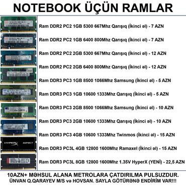 Operativ yaddaş (RAM): Operativ yaddaş (RAM) 2 GB, < 1333 Mhz, DDR2, Noutbuk üçün