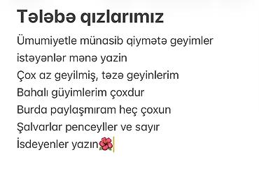 ucuz kişi geyimləri: Tələbə qızlar üçün münasib qiymətə qadın geyimləri satılır. Çox az — 1
