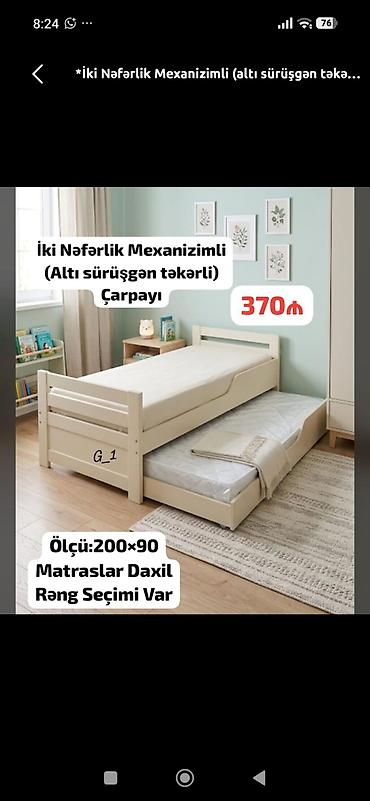 İki nəfərlik mexanizmli çarpayı (altdan sürüşən təkərli baza ilə) -