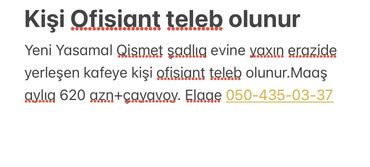 kisiler ucun online is: Ofisiant. Təcrübəli. Tam iş günü