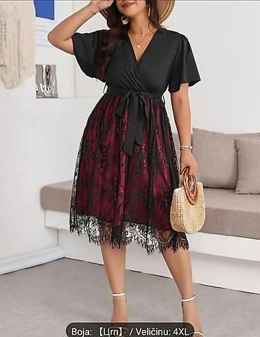 sparrow helanke: Elegantna plus size haljina 4XL – midi dužina, crno-bordo kombinacija — 4
