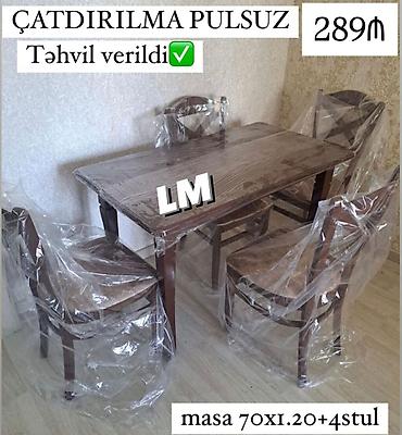 ucuz masa: Mətbəx üçün, Yeni, Açılmayan, Dördbucaq masa, 4 stul — 1