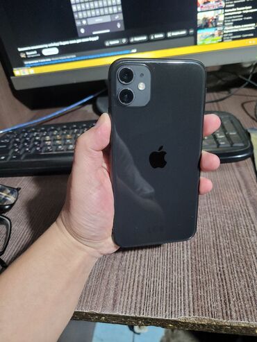 Apple iPhone: IPhone 11, Б/у, 128 ГБ, Черный, Зарядное устройство, Защитное стекло, Кабель, 76 %