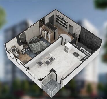 квартира нижная ала арча: 1 комната, 54 м², Элитка, 14 этаж, ПСО (под самоотделку)
