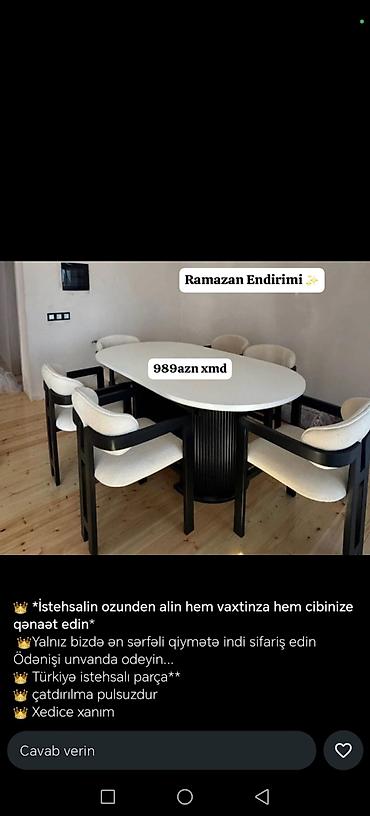 ramazan şəkilləri: Oval formalı yemək masa dəsti - Dəst: oval süfrə masası + 6 ədəd stul — 2