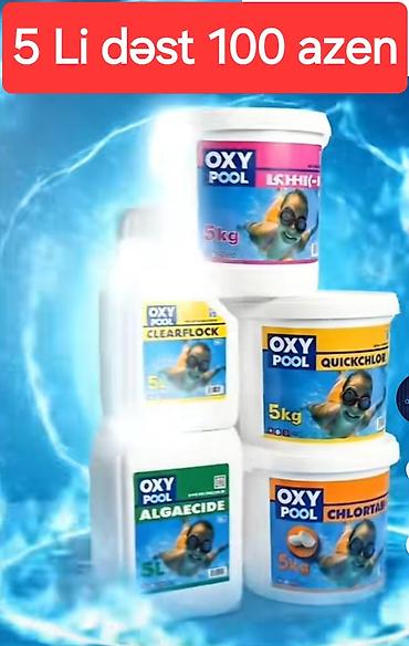 Məişət kimyəvi maddələri: OXY POOL hovuz kimyəvi vasitələri – 5-li dəst (şəkildəki məhsullar) — 1