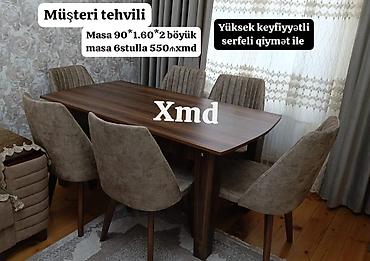 Masa və oturacaq dəstləri: Masa və 6 stul dəsti – Xmd • Komplekt: 1 yemək masası + 6 ədəd stul — 3