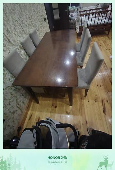 dam ortuyu: Yemək/Qonaq otağı üçün masa - Material: taxta (tünd qəhvəyi rəngli — 4