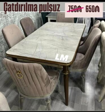 Qida məhsulları: Qonaq otağı üçün, Yeni, Açılan, Dördbucaq masa, 6 stul