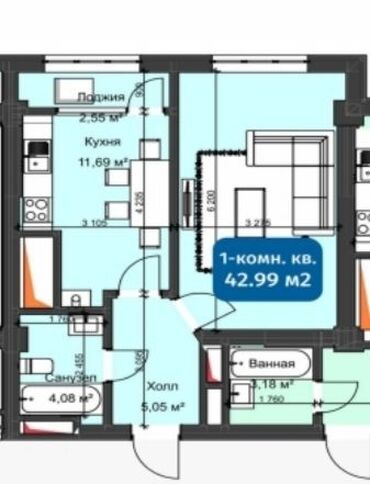 Продажа квартир: 1 комната, 43 м², Элитка, 11 этаж, ПСО (под самоотделку)