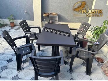 bağ stol: Yeni, Dördbucaq masa, 6 stul, Açılan, Stullar ilə, Plastik, Türkiyə