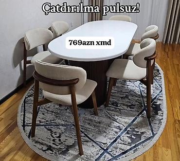 pastel dest: Modern yemək masası və 6 ədəd stul dəsti - Masa: uzunsov/oval — 1