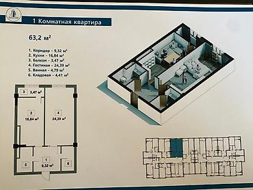 восток сити: 1 комната, 63 м², Восток-5 мкр Элитка, 9 этаж, ПСО (под самоотделку) — 3