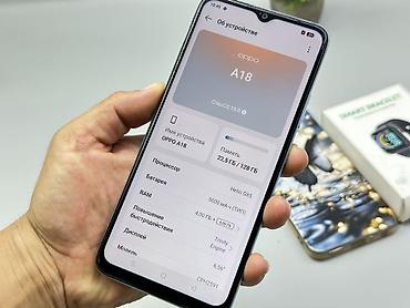 Уюлдук телефондор жана аксессуарлар: Oppo A18, Колдонулган, 128 ГБ, түсү - Көгүлтүр, 2 SIM — 4