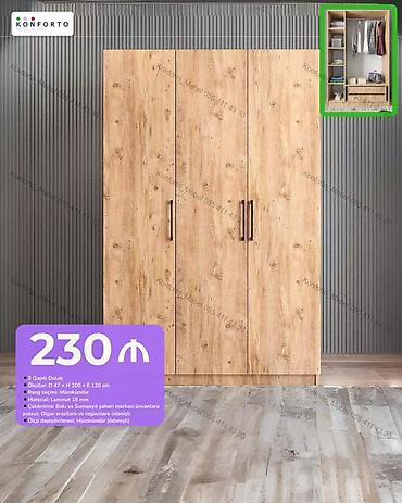 3 qapılı paltar dolabı - Ölçülər: D 47 × H 200 × E 120 sm - Material