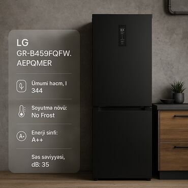 işlənmiş ucuz soyuducu: Yeni 2 qapılı LG Soyuducu Satılır, rəng - Qara, Dispenserli