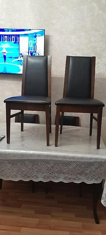 Taxta karkaslı yumşaq oturacaqlı stullar (6 ədəd) - Material: tünd