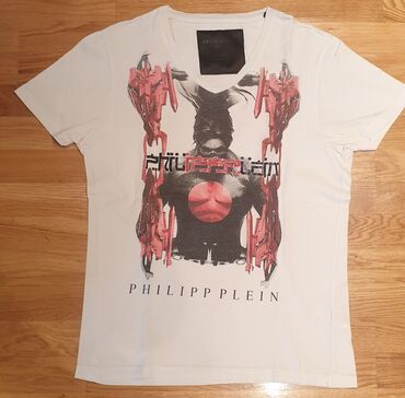 conto bene muske farmerke: PHILIPP PLEIN bela muška majica na V izrez. L velicina. Pazuh 49 cm