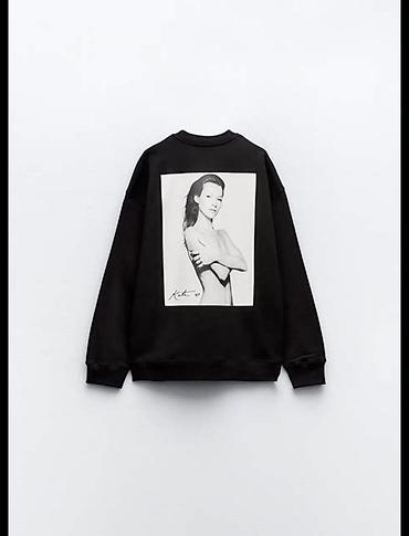 nike tech fleese: Свитшот черный с принтом Kate Moss - Цвет: черный - Крой: свободный — 4