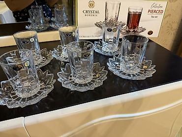 stekan desti: Çay dəsti, Xrustal, Bohemia, 6 nəfərlik, Çexiya — 1