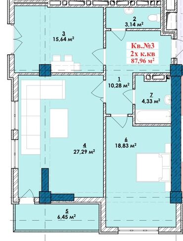 квартира бишкек одно комнатный: 2 комнаты, 87 м², Элитка, 9 этаж, ПСО (под самоотделку)