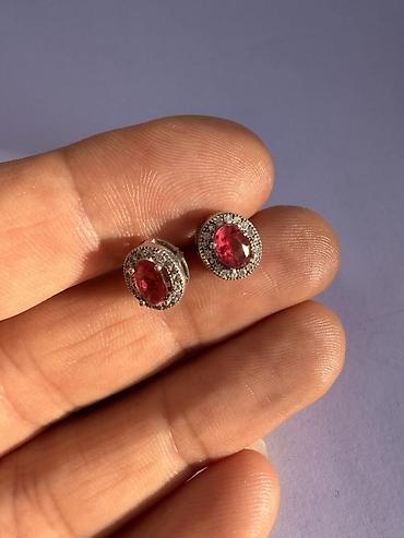 Серебряные серьги: Серебряные серьги, Проба 925, Рубин, Женские, Новый — 1