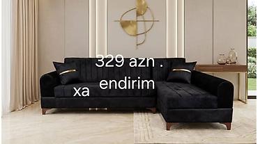 saatlar type 1: Müasir dizaynlı künc divan - Rəng: dərin qara - Material: yumşaq — 1