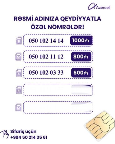 Başqa xidmətlər: Xüsusi Azercell nömrələri – rəsmi adınıza rəsmiləşdirmə ilə. Təklif — 1