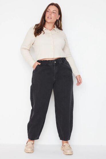 qaqa geyimi: 54 RAZMER 135 KG QEDER XANIM UCUN TEZE BOYUK BEDEN JEANS SHALVAR