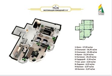 дома в покровке: 3 комнаты, 114 м², Элитка, 7 этаж, ПСО (под самоотделку)