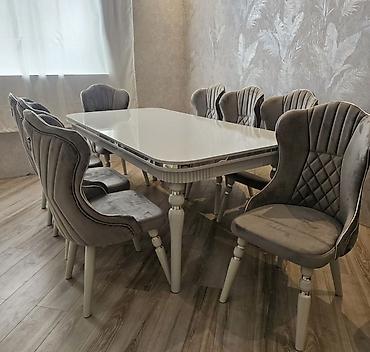 mebel salon: Ağ rəngli yemək masası və 8 ədəd stuldan ibarət dəst - Dizayn: Zərif — 1