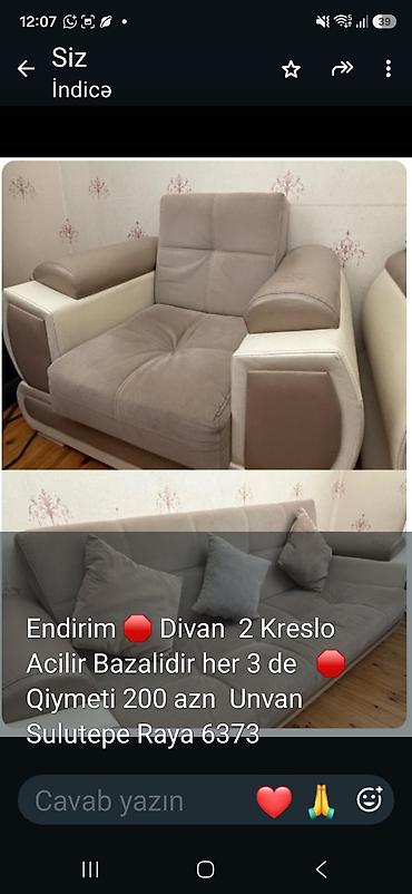 isdemis divanlar: Mebel dəsti: 1 divan + 2 kreslo - Divan və hər iki kreslo açılır — 1