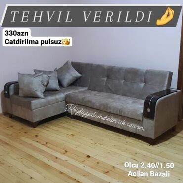 mebel salonlari ve qiymetleri: Угловой диван, Новый, Раскладной, С подъемным механизмом, Ткань, Бесплатная доставка в черте города