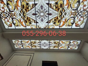 100×100 profil: Vitray tavan paneli – dekorativ şüşə kompozisiya - Tavan üçün vitray