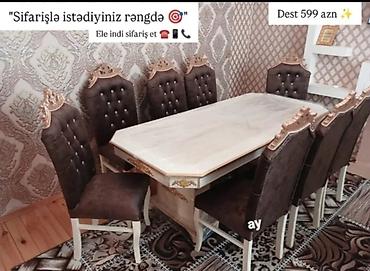 stol desti: Qonaq otağı üçün, Yeni, Açılmayan, Dördbucaq masa, 8 stul — 1