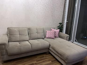 mebel sandiqlar: L-şəkilli transformasiya olunan divan - Rəng: açıq bej - Forma: sağ — 1