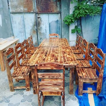 Bağ, çöl masa və oturacaq dəstləri: Yeni, Kvadrat masa, Açılmayan, Stullar ilə, Taxta, Azərbaycan — 8