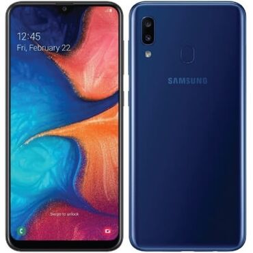 Samsung Galaxy A20, 32 ГБ, цвет - Черный, Две SIM карты, Сенсорный, Отпечаток пальца