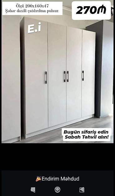 sade divanlar: Dördkapılı paltar şkafı - Ölçü: 200×160×47 sm - Sadə, müasir dizayn — 1