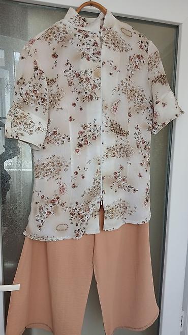 kambat salvar: Bej rəngli qadın kulot şalvar - Model: geniş kəsimli, culotte stil - — 2