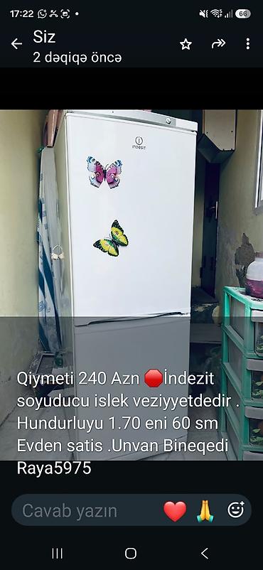 qaz satisi: İndesit soyuducu - Qiymət: 240 AZN - Brend/model: Indesit - Ölçülər — 1