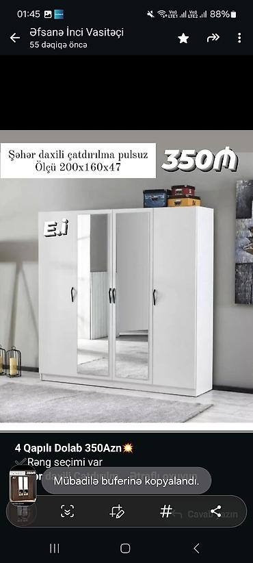 Sifarişlə dolablar: Düz dolab, Yataq otağı üçün, Açılan, Quraşdırıla bilən, 4 qapılı — 3