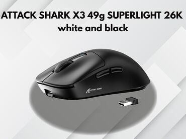 kamputur: Attack Shark X3 49g ağ və qara variantları mövcuddur. Çəki: 49 g (±3