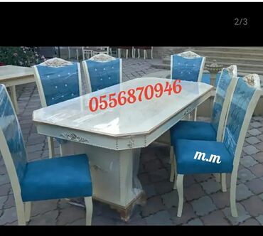 Masa və oturacaq dəstləri: Qonaq otağı üçün, Yeni, Açılan, Dördbucaq masa, 6 stul — 21