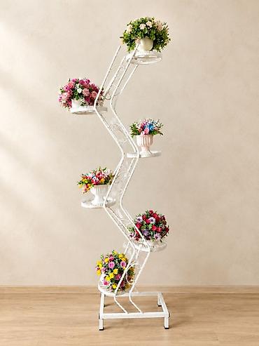podyum polka: Ağ metal çiçək stendi – 6 mərtəbəli dekorativ güldan dayağı - — 1