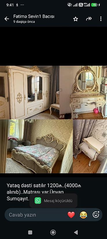 Yataq dəsti satılır 1200₼. (4000₼ alınıb). Matrası var.Ünvan