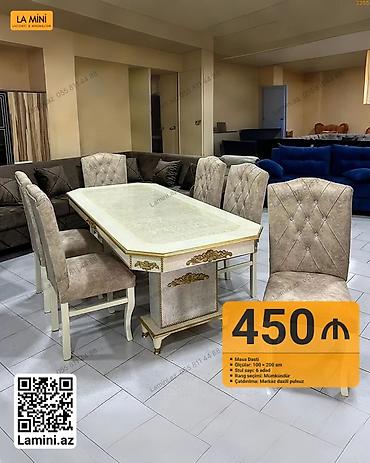 Mebel dəsti – yemək masası və 6 ədəd stul - Ölçü (masa): 100 × 200 sm