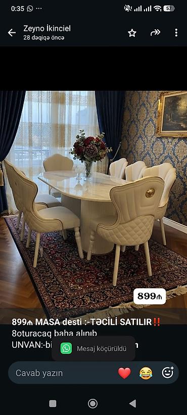 *899₼ MASA desti :-TƏCİLİ SATILIR‼️* 8oturacaq baha alınıb